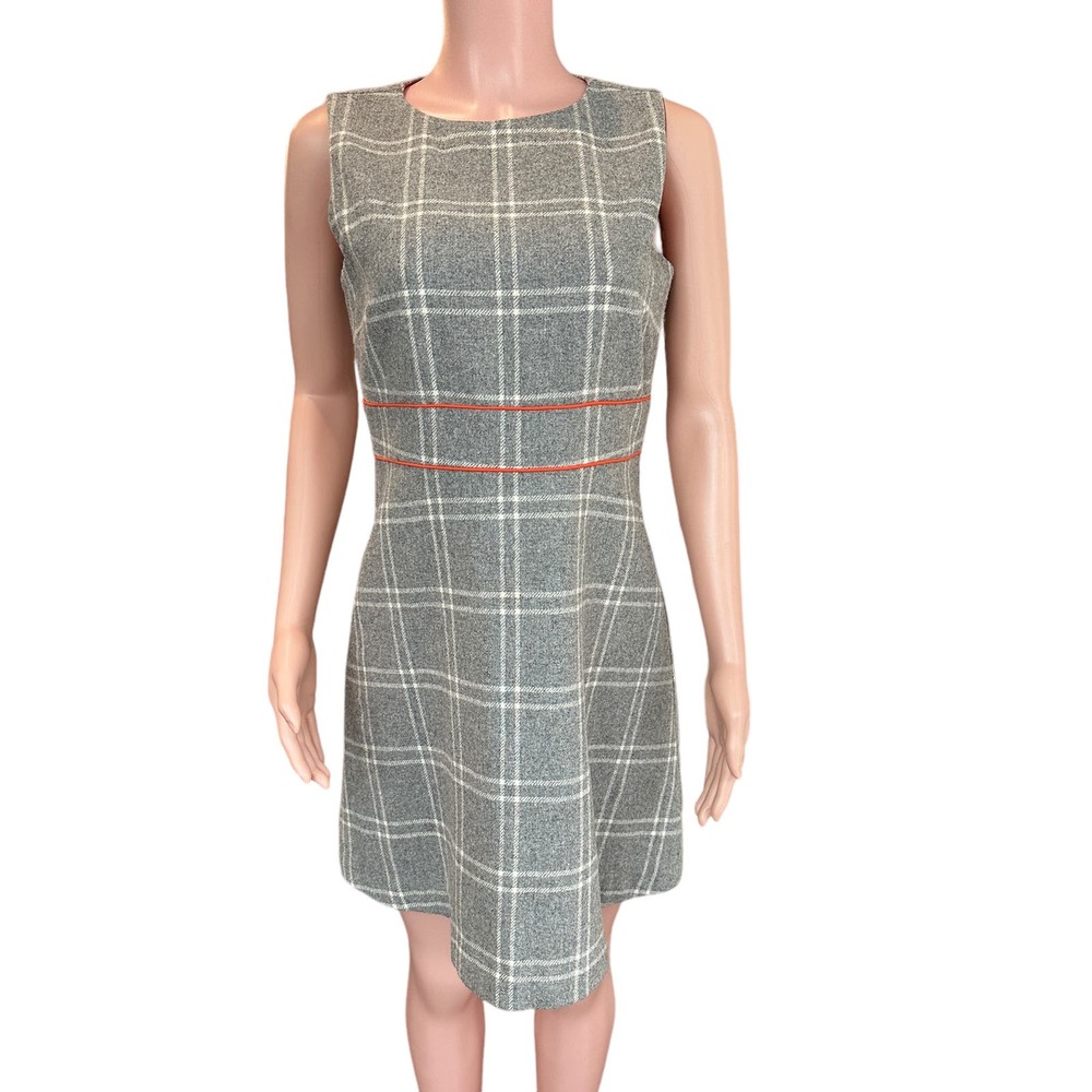 Sail to Sable STS Grey Plaid Wool Blend A-Line Shift Dress Mod Vibe Size 6